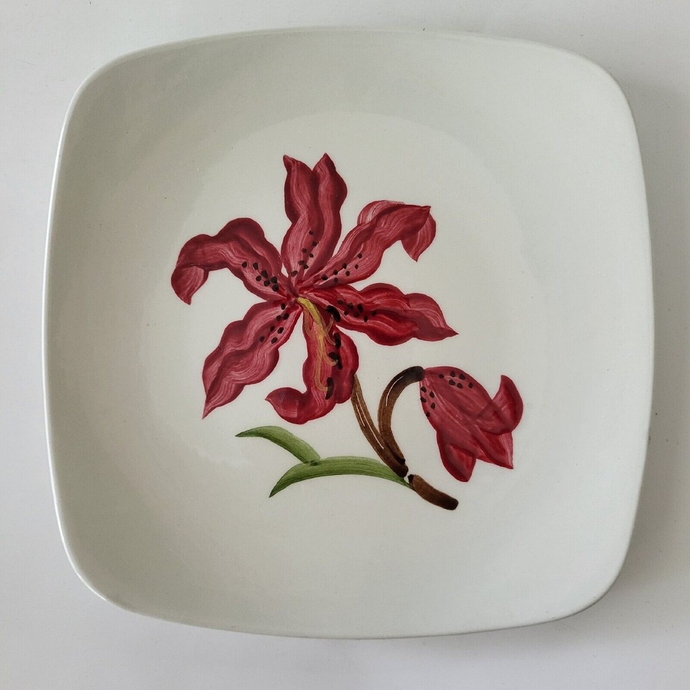 Vintage Rare Orchard Ware California Pottery Salad Plate Maroon Lily ORC7 1950s